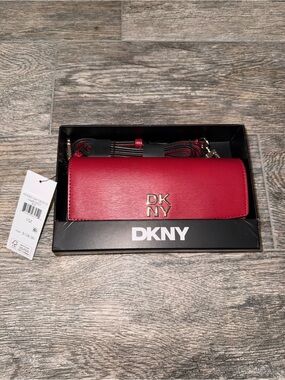 DKNY Red Leather Logo Crossbody Clutch